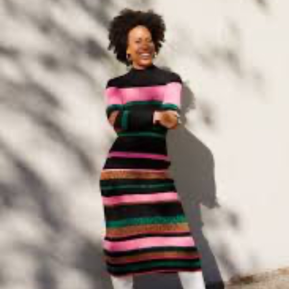 Tanya Taylor Velma open-back striped metallic knit dress in a pink multi, size L